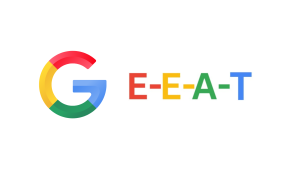 google logo and E-E-A-T felirat a google színeiben